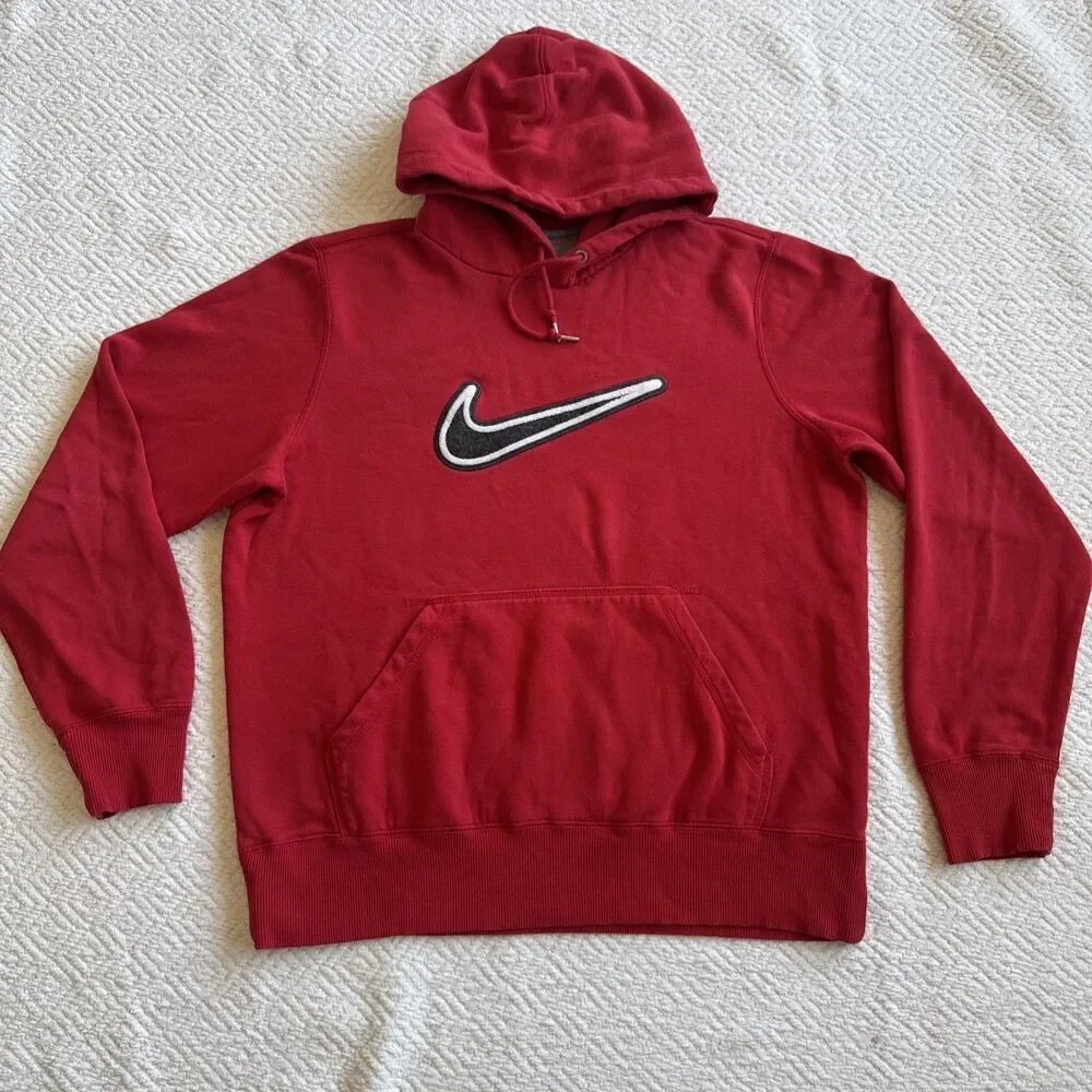Vintage Nike Hoodie Men Medium Red Sweatshirt Sweater Big Center Swoosh Y2K 00s